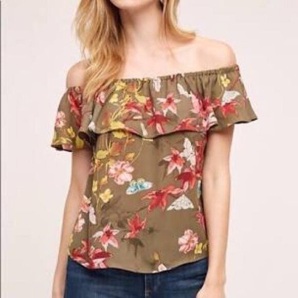 Anthropologie Maeve Off the shoulder Ruffle Top Floral Small - Picture 1 of 6